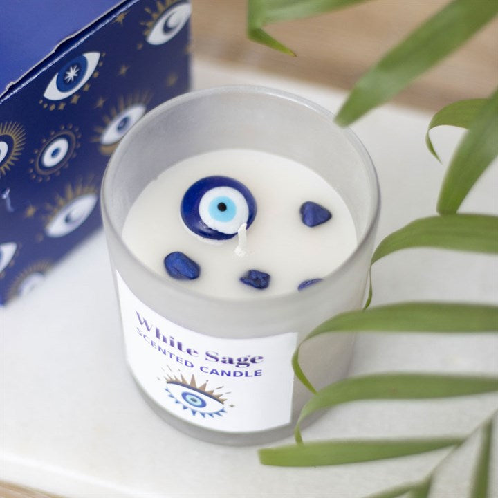 All Seeing Eye White Sage Crystal Chip Protection Candle image 5