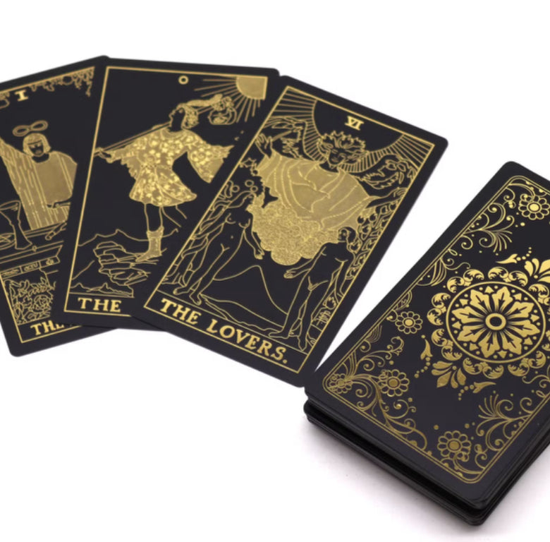 Tarot deck with book, elegant gold foil design