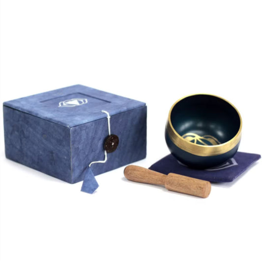 Third Eye chakra singing bowl in indigo tones, used to open intuition and promote mental clarity