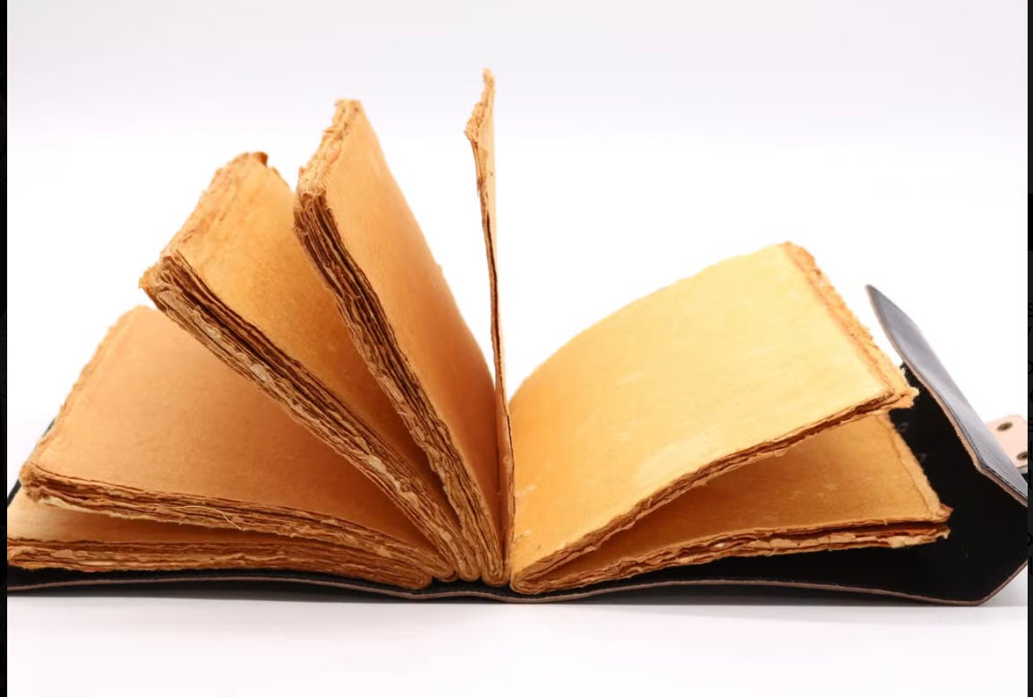 Inside view of Book of Shadows journal with blank antique-style pages