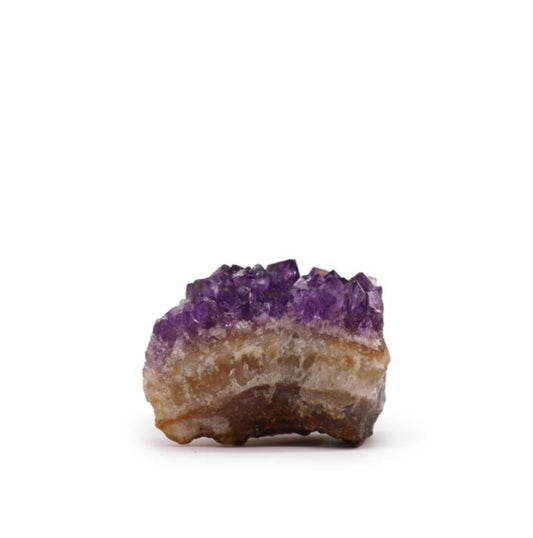 Small high-grade Amethyst cluster with deep purple crystals, ideal for meditation or home decor.