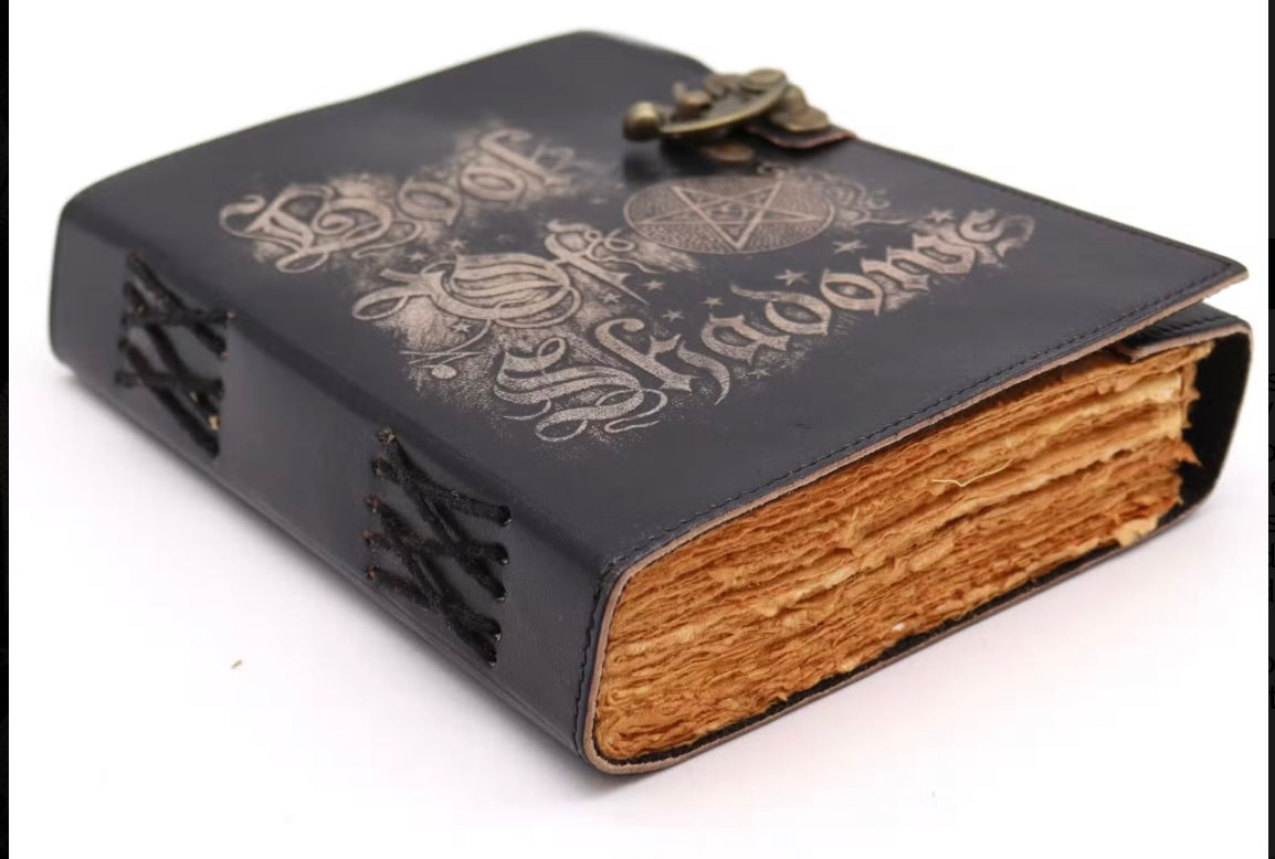 Antique-style spell book open showing 200 pages