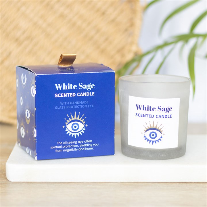 All Seeing Eye White Sage Crystal Chip Protection Candle image 4