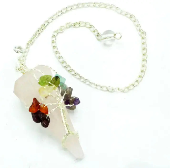 Necklace with multicolored gemstones on a white background